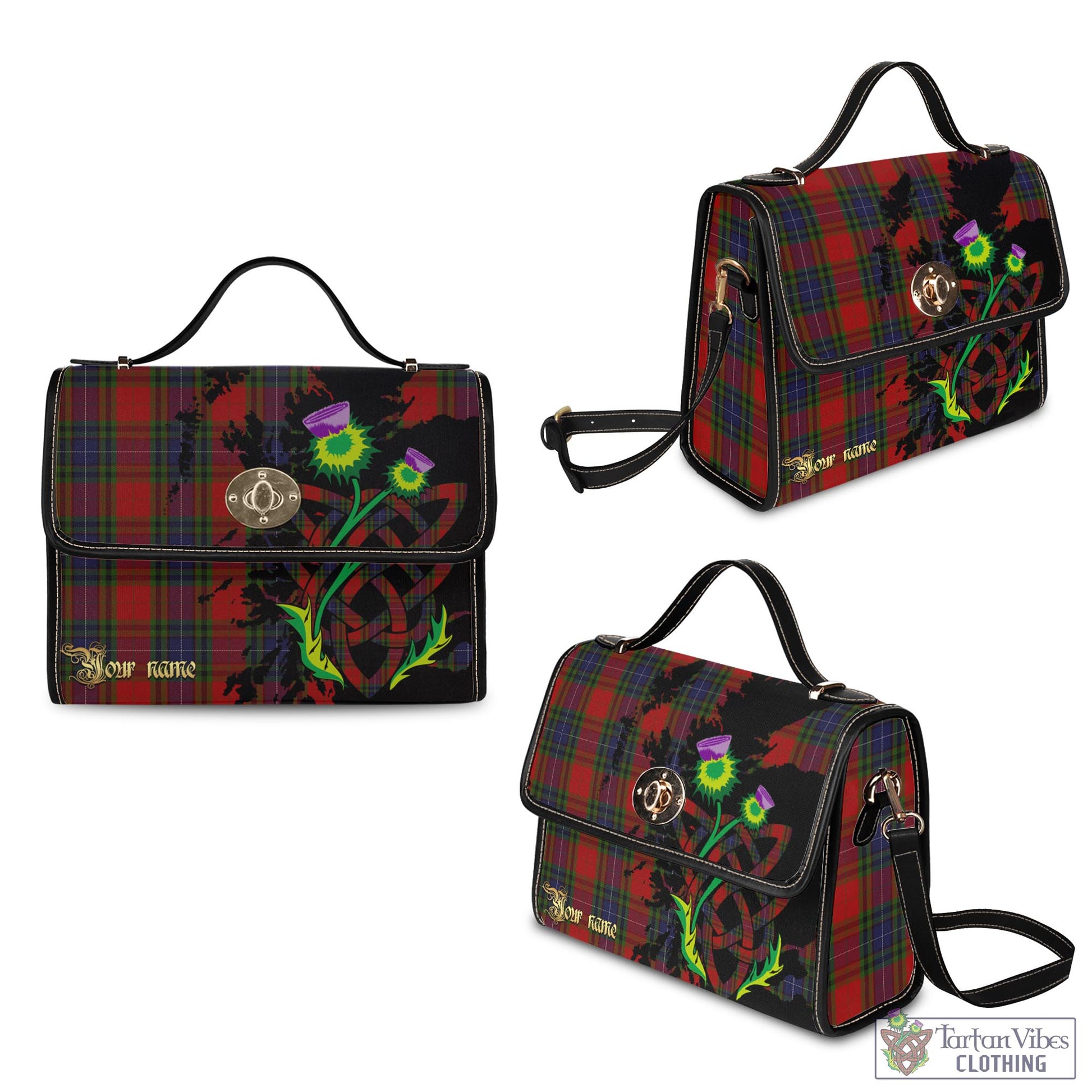 Tartan Vibes Clothing Manson Tartan Waterproof Canvas Bag with Scotland Map and Thistle Celtic Accents