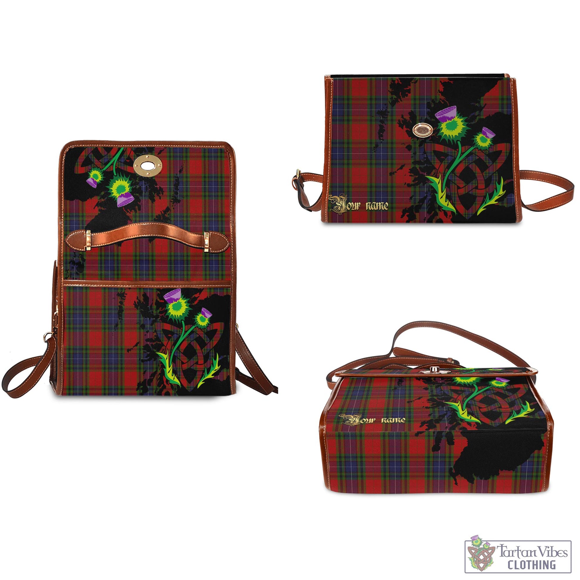 Tartan Vibes Clothing Manson Tartan Waterproof Canvas Bag with Scotland Map and Thistle Celtic Accents