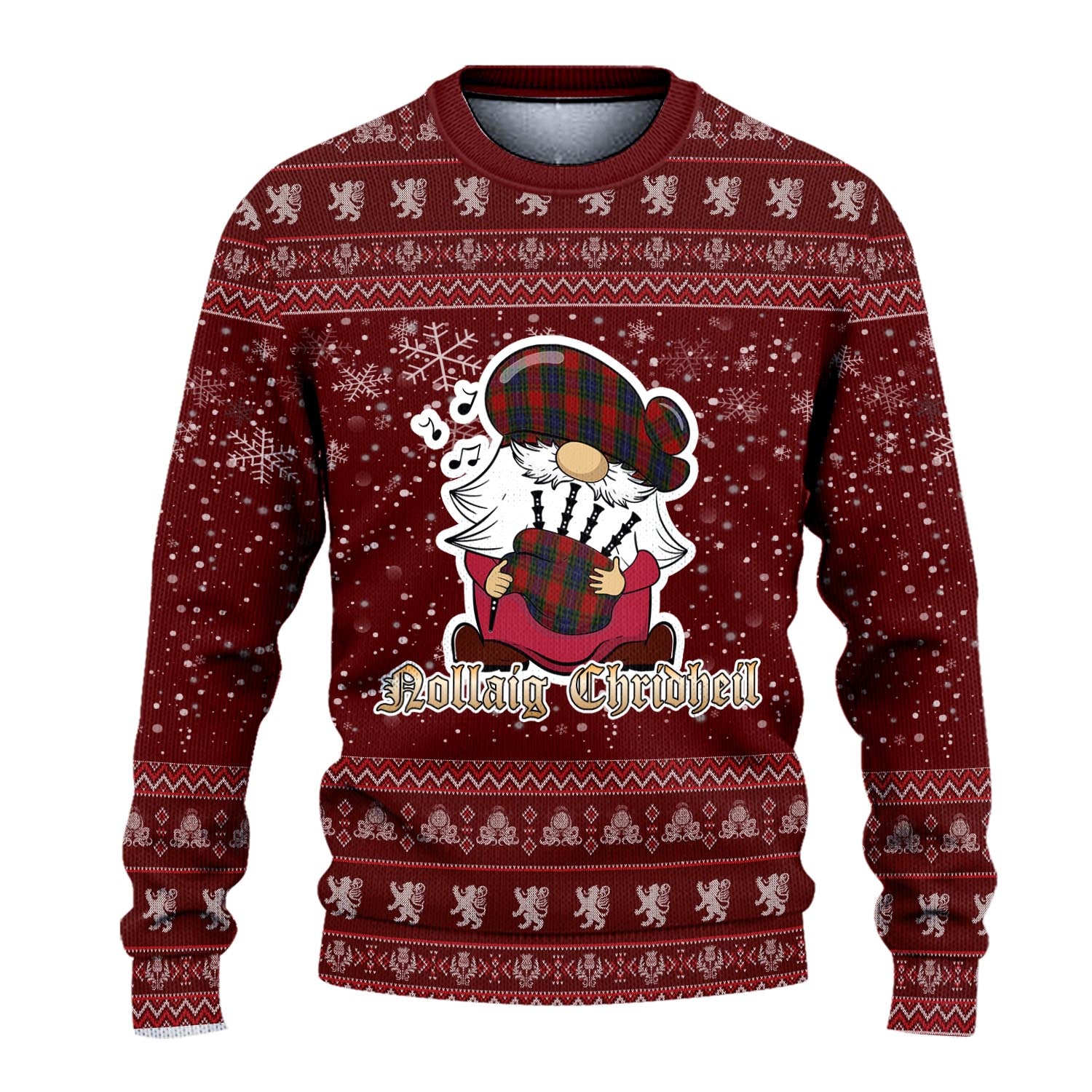 Manson Clan Christmas Family Knitted Sweater with Funny Gnome Playing Bagpipes - Tartanvibesclothing
