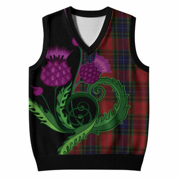 Manson Tartan Knitted V-Neck Vest Traditional Scottish Thistle