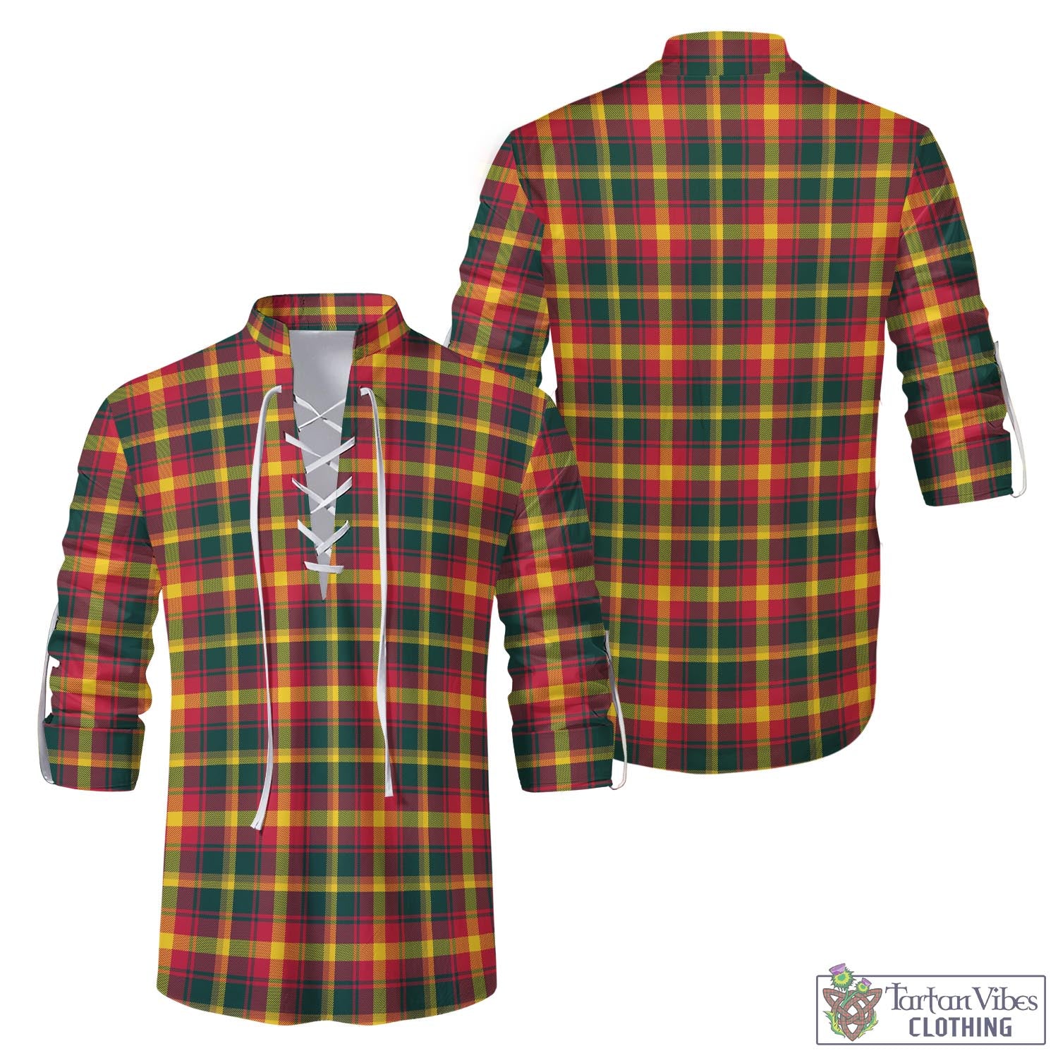 Tartan Vibes Clothing Maple Leaf Canada Tartan Men's Scottish Traditional Jacobite Ghillie Kilt Shirt