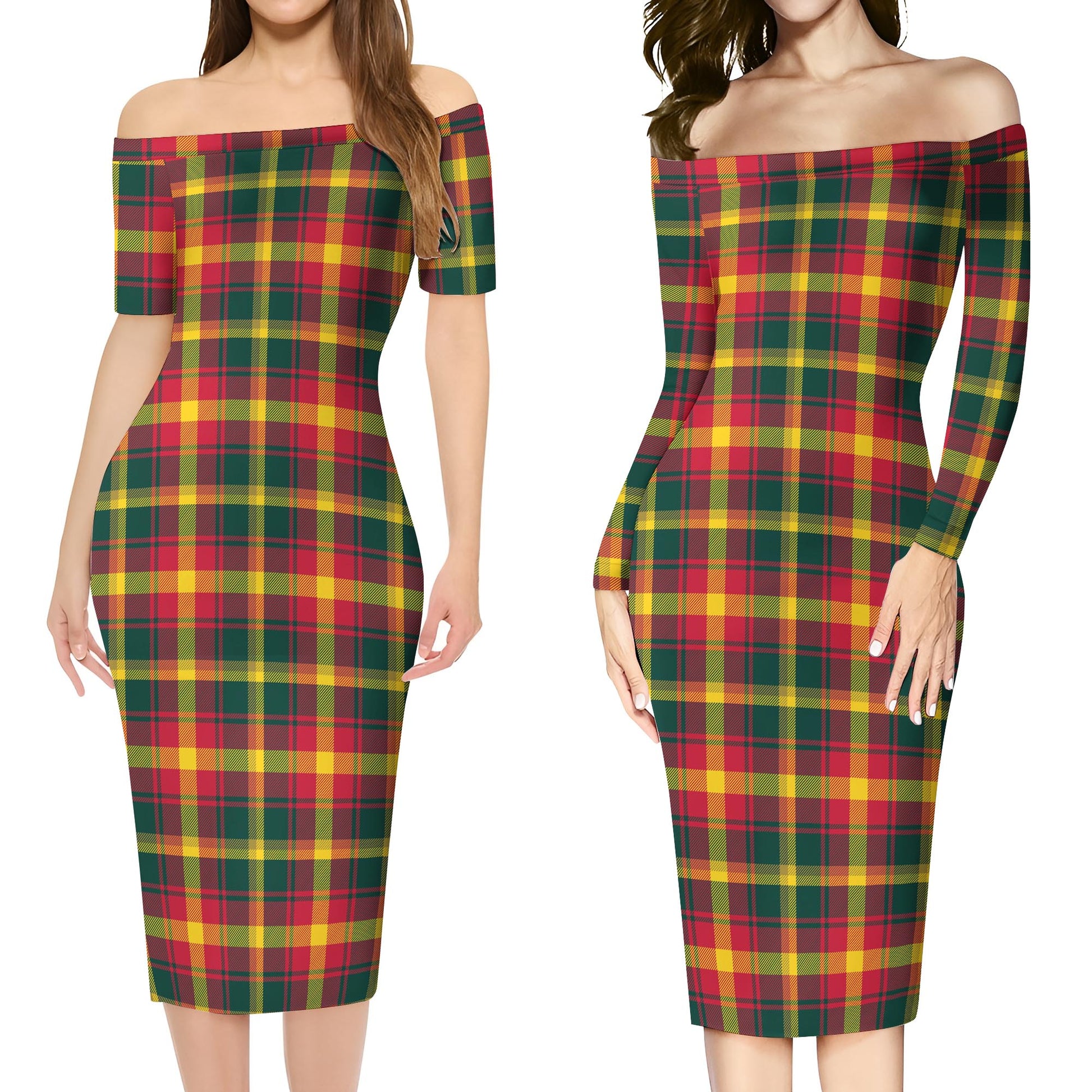 Maple Leaf Canada Tartan Off Shoulder Lady Dress Women's Dress - Tartanvibesclothing