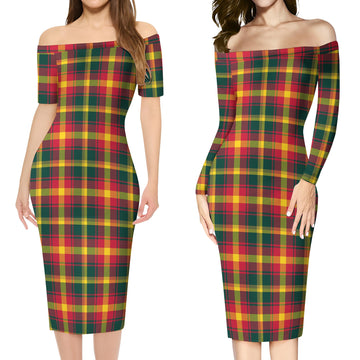 Maple Leaf Canada Tartan Off Shoulder Lady Dress