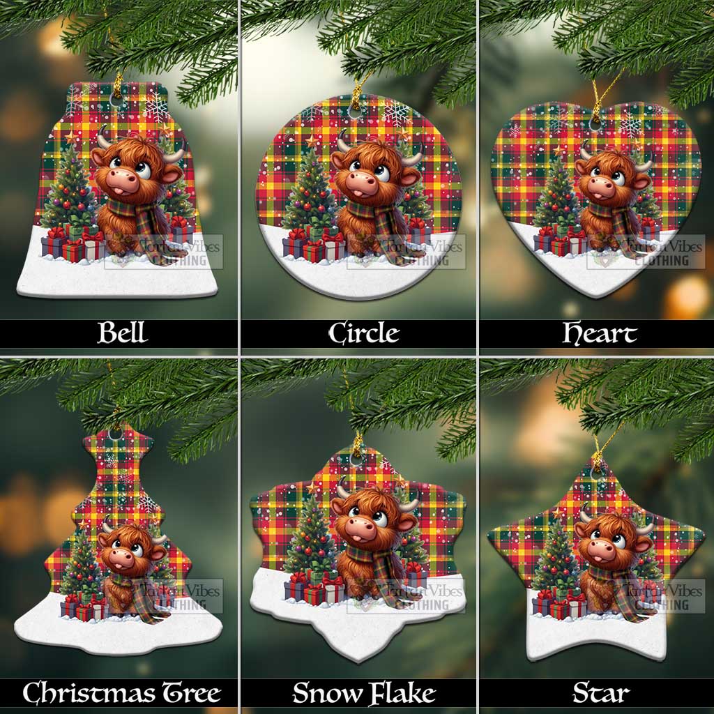 Tartan Vibes Clothing Maple Leaf Canada Tartan Christmas Ceramic Ornament with Adorable Highland Coo
