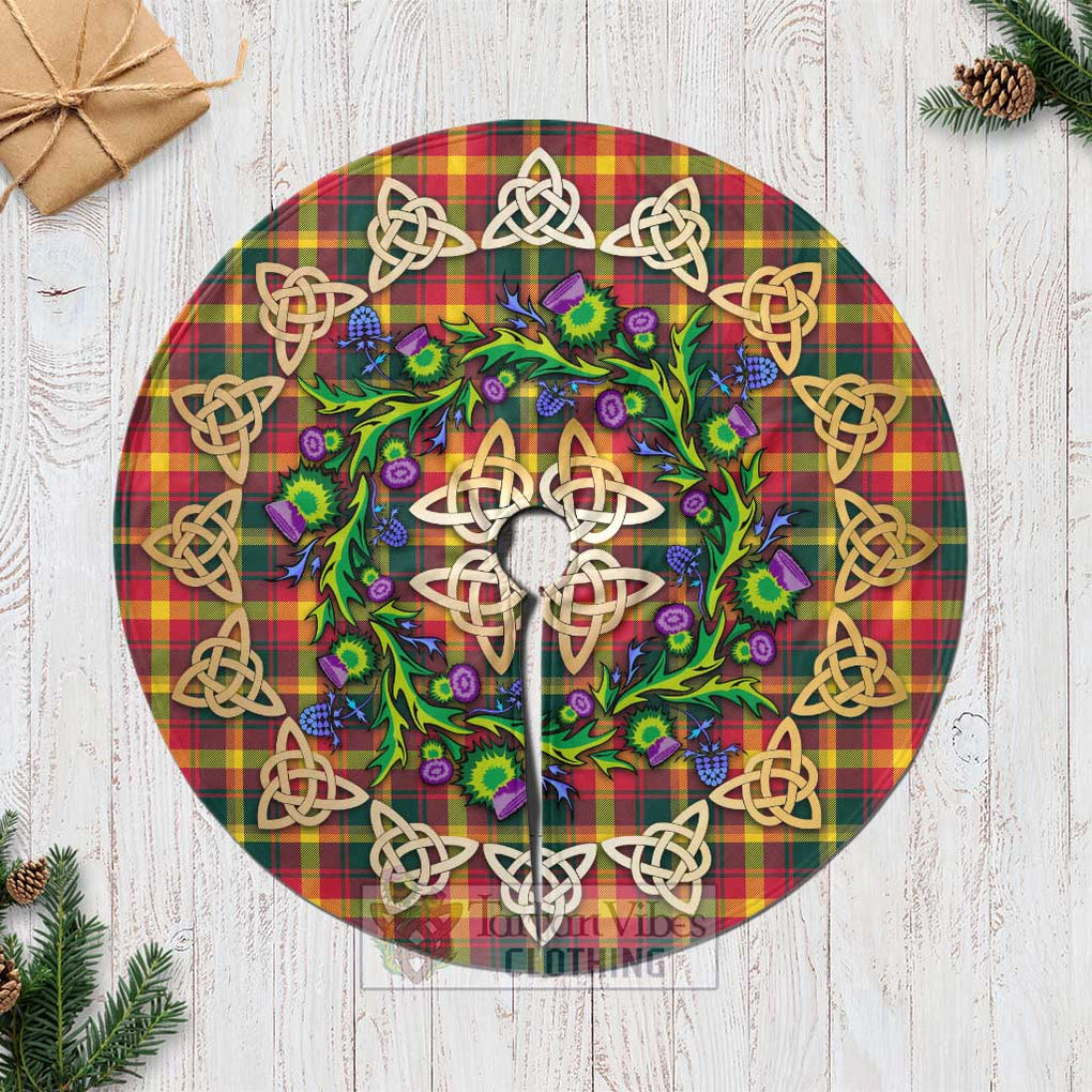 Tartan Vibes Clothing Maple Leaf Canada Tartan Christmas Tree Skirt with Thistle Celtic Knot Style
