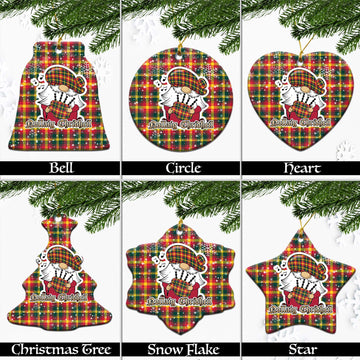 Maple Leaf Canada Tartan Christmas Ornaments with Scottish Gnome Playing Bagpipes