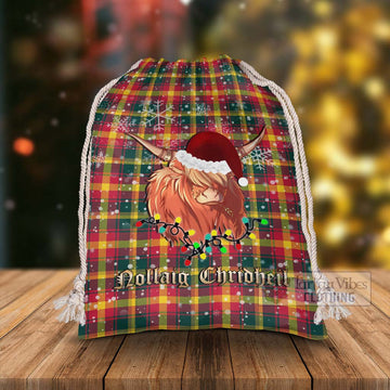 Maple Leaf Canada Tartan Christmas Santa's Bag with Twinkle Highland Cattle