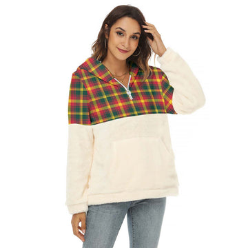 Maple Leaf Canada Tartan Half Style Women's Borg Fleece Hoodie with Half Zip