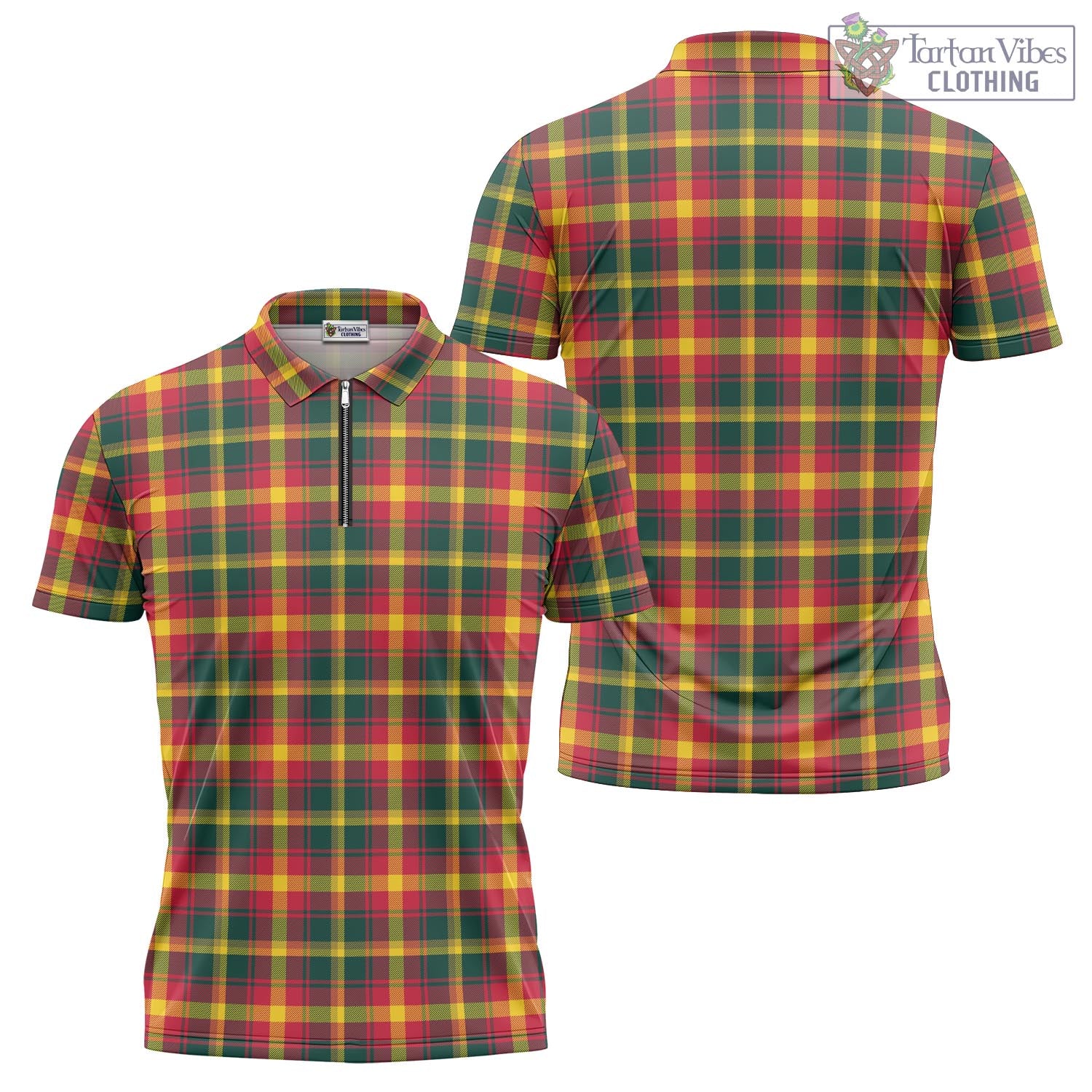 Tartan Vibes Clothing Maple Leaf Canada Tartan Zipper Polo Shirt
