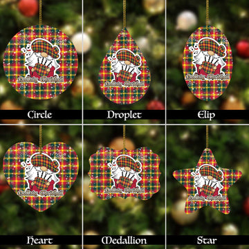 Maple Leaf Canada Tartan Christmas Ornaments with Scottish Gnome Playing Bagpipes