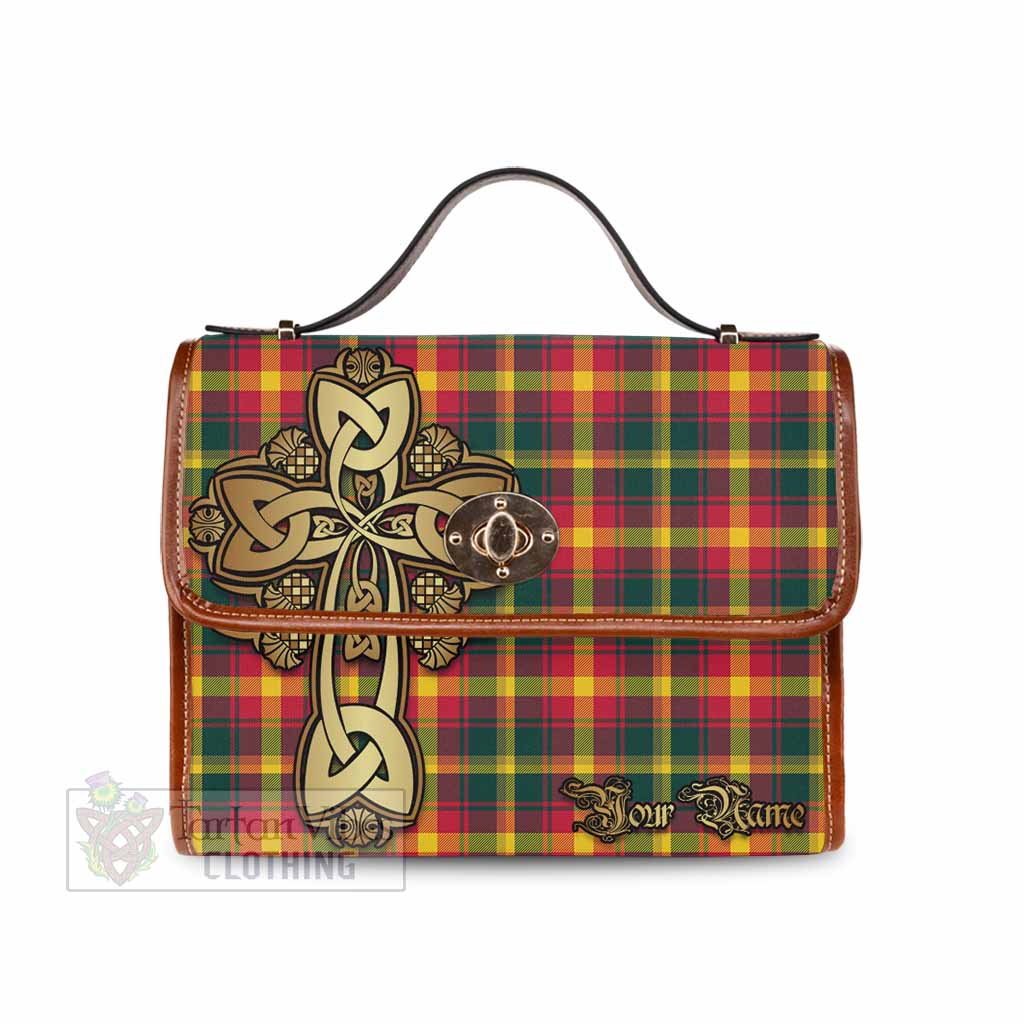 Tartan Vibes Clothing Maple Leaf Canada Tartan Waterproof Canvas Bag Golden Thistle Celtic Cross Style