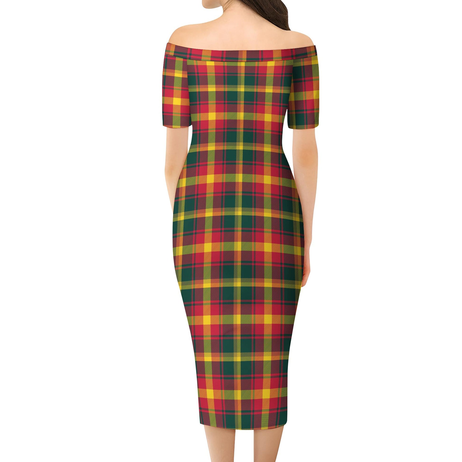 Maple Leaf Canada Tartan Off Shoulder Lady Dress - Tartanvibesclothing