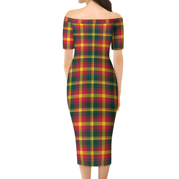 Maple Leaf Canada Tartan Off Shoulder Lady Dress