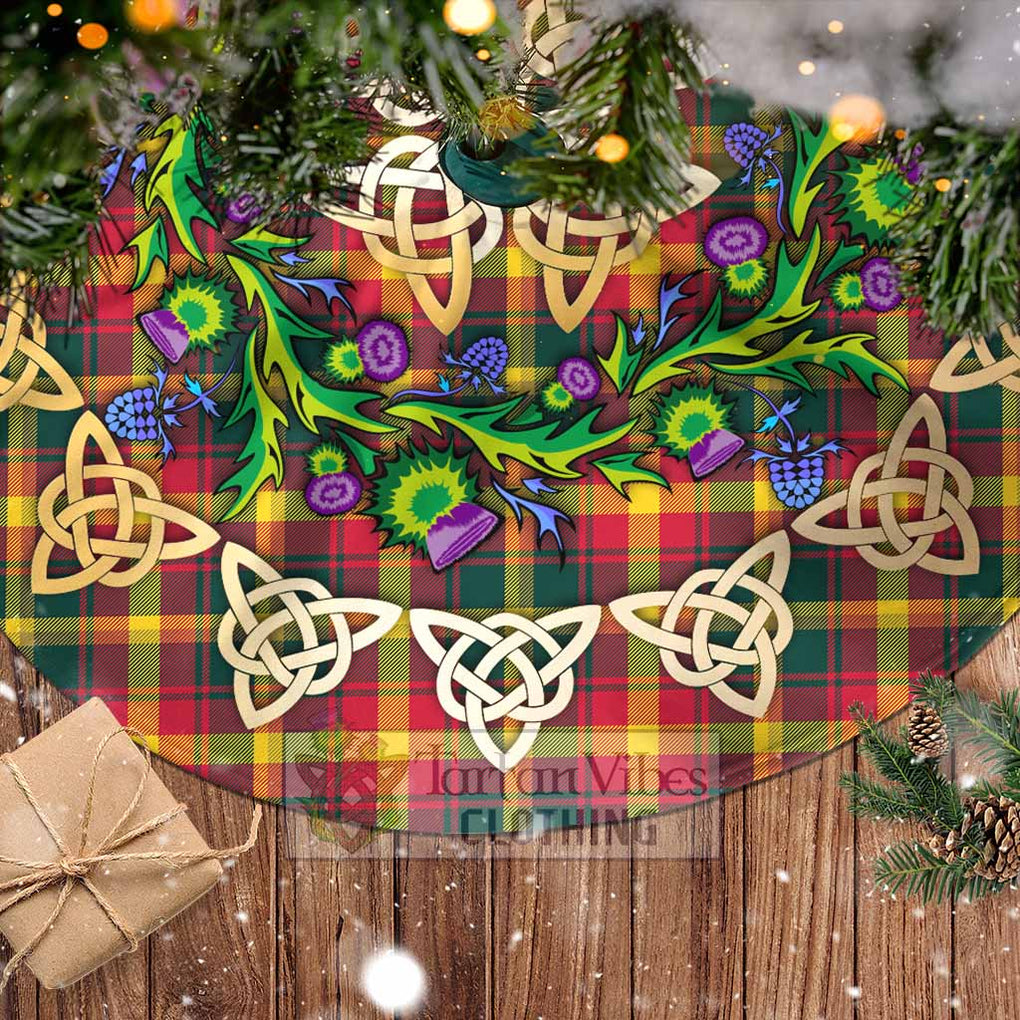 Tartan Vibes Clothing Maple Leaf Canada Tartan Christmas Tree Skirt with Thistle Celtic Knot Style