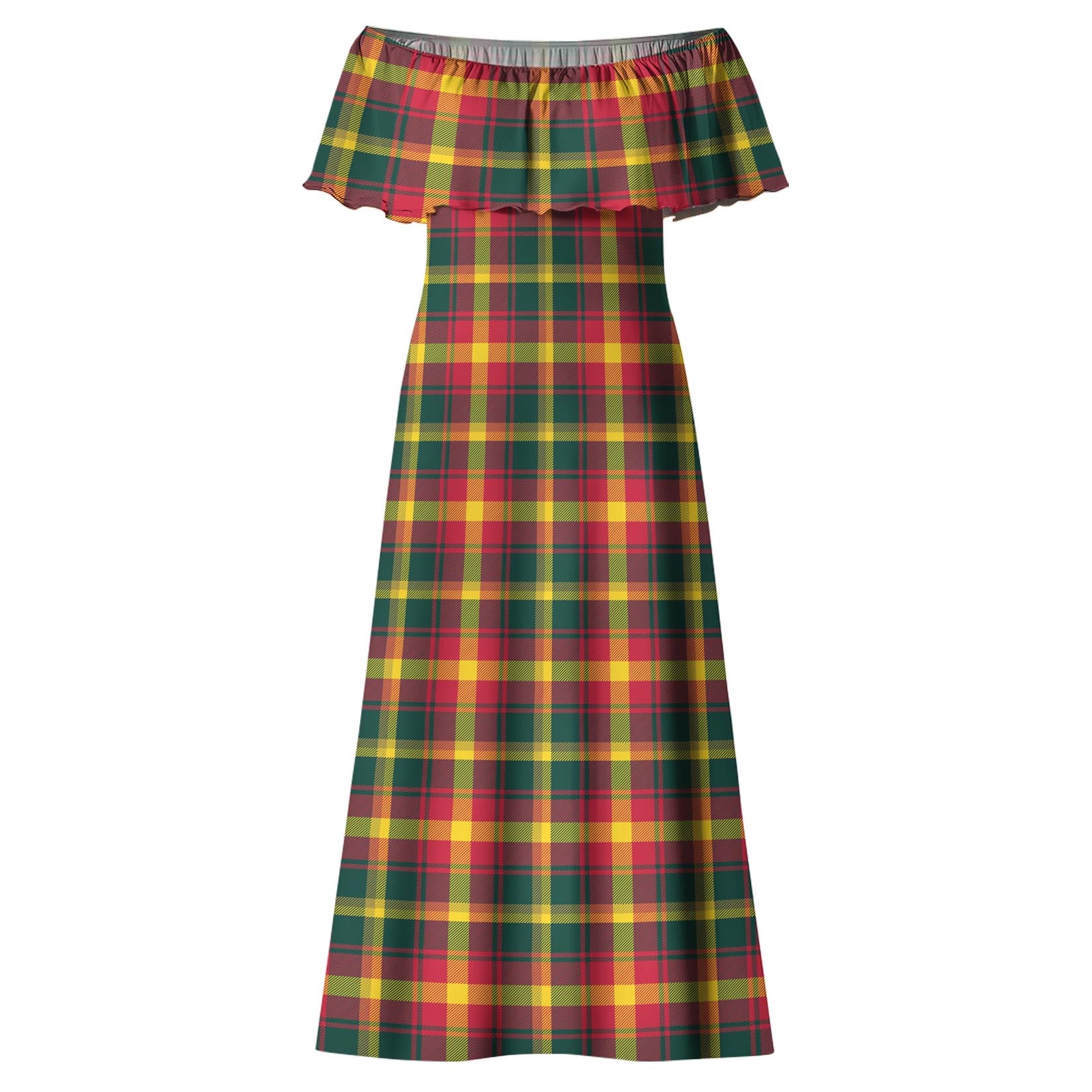 Maple Leaf Canada Tartan Off Shoulder Long Dress - Tartanvibesclothing