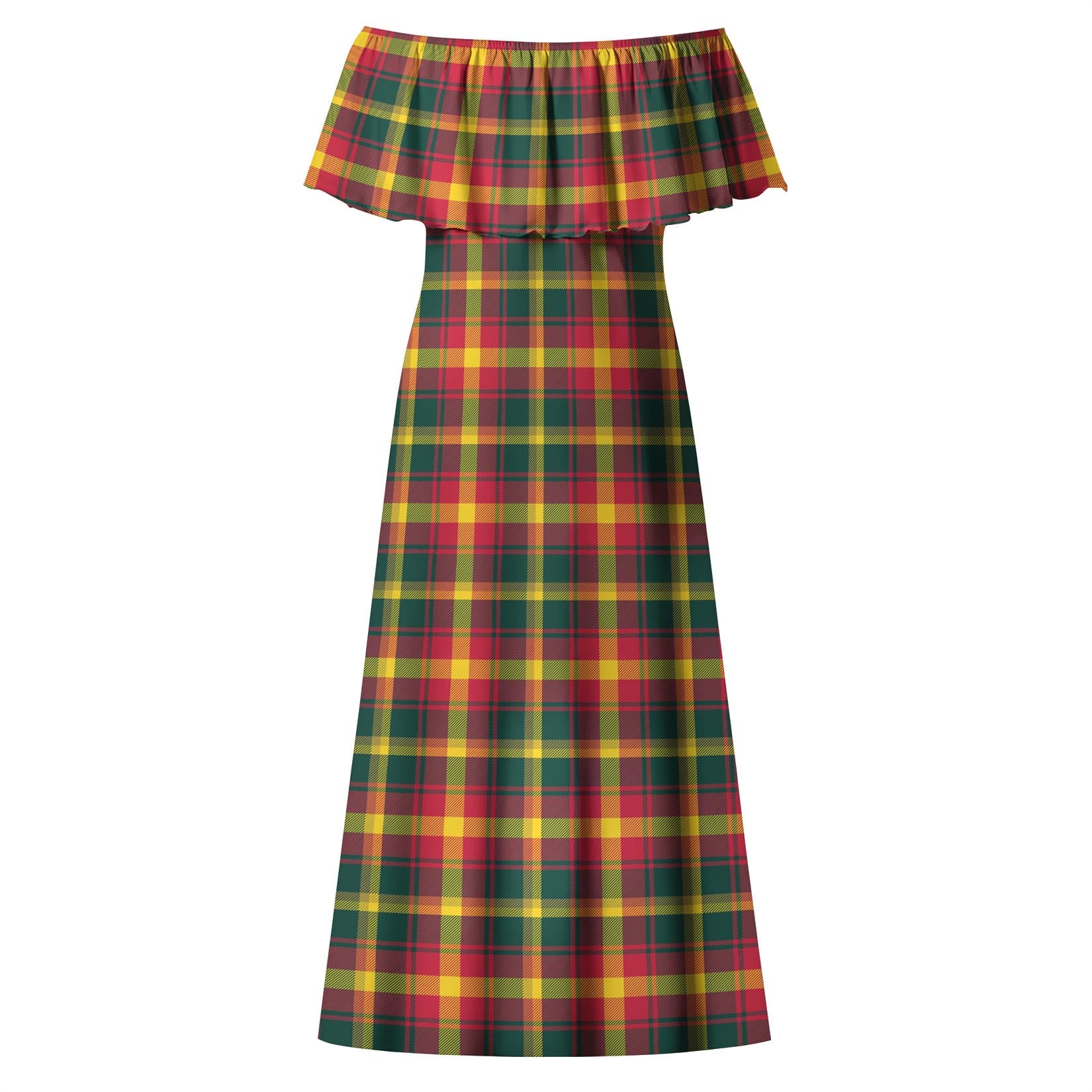 Maple Leaf Canada Tartan Off Shoulder Long Dress - Tartanvibesclothing