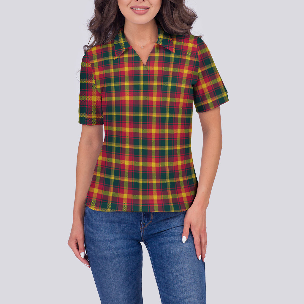 Maple Leaf Canada Tartan Polo Shirt For Women - Tartan Vibes Clothing