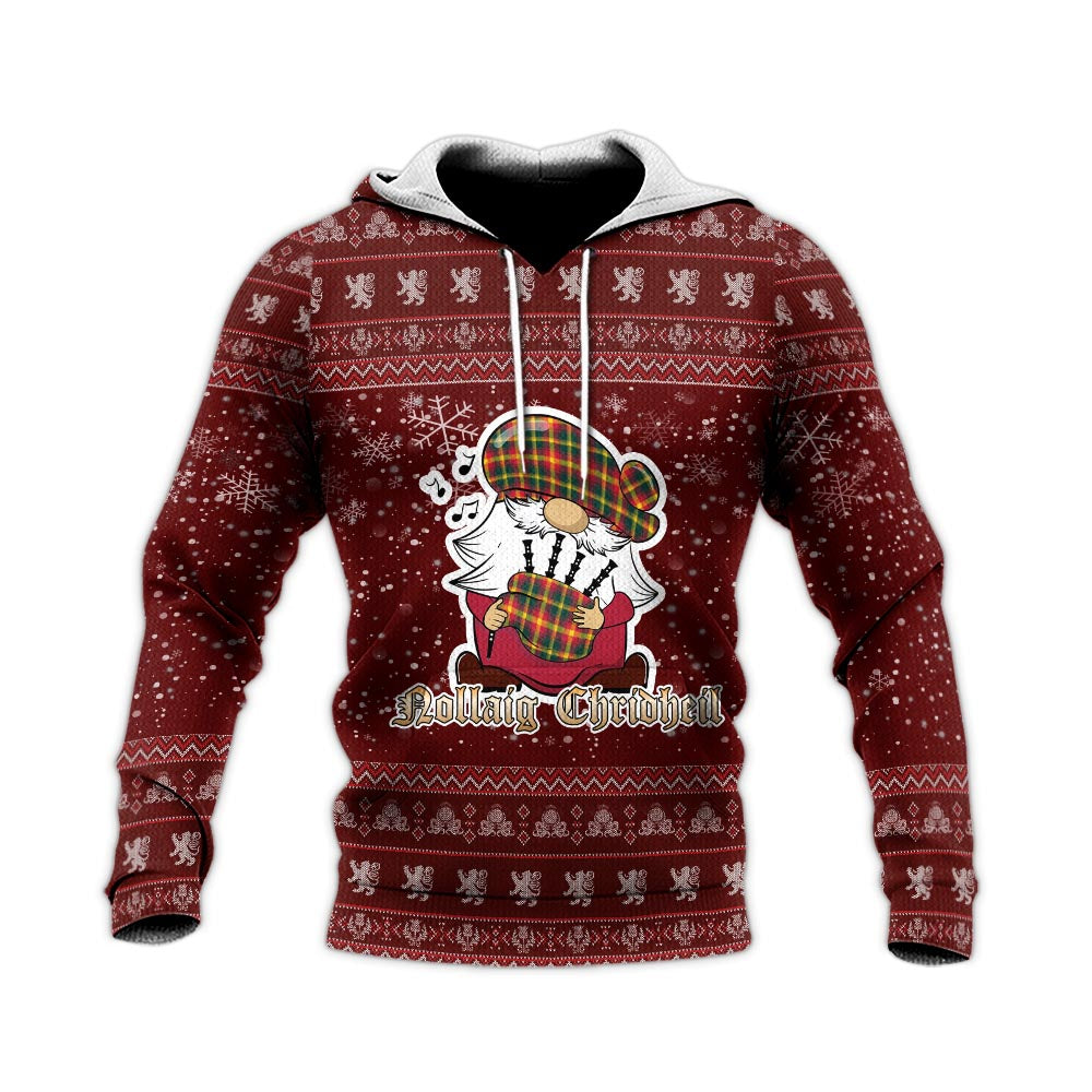 Maple Leaf Canada Clan Christmas Knitted Hoodie with Funny Gnome Playing Bagpipes - Tartanvibesclothing