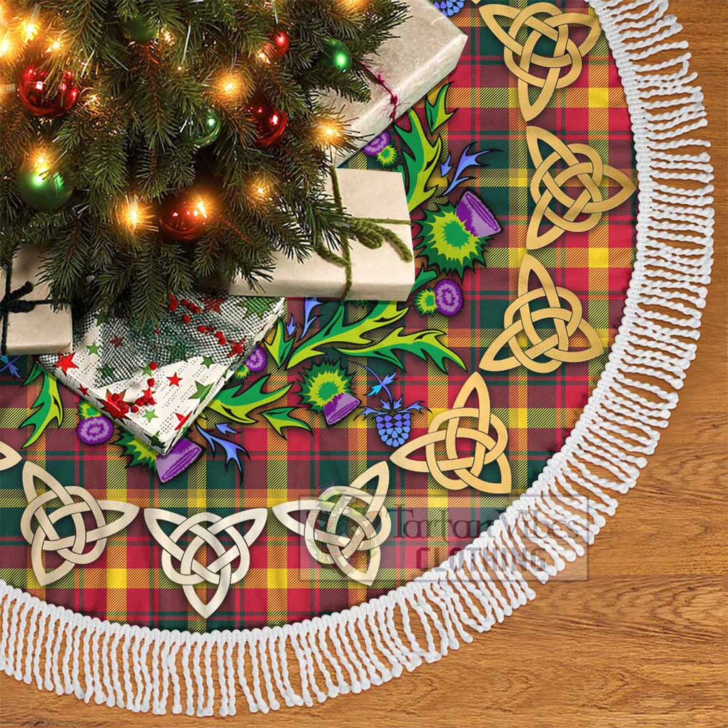 Tartan Vibes Clothing Maple Leaf Canada Tartan Christmas Tree Skirt with Thistle Celtic Knot Style