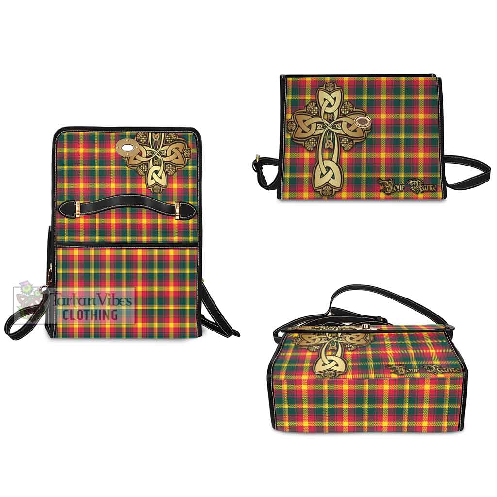 Tartan Vibes Clothing Maple Leaf Canada Tartan Waterproof Canvas Bag Golden Thistle Celtic Cross Style