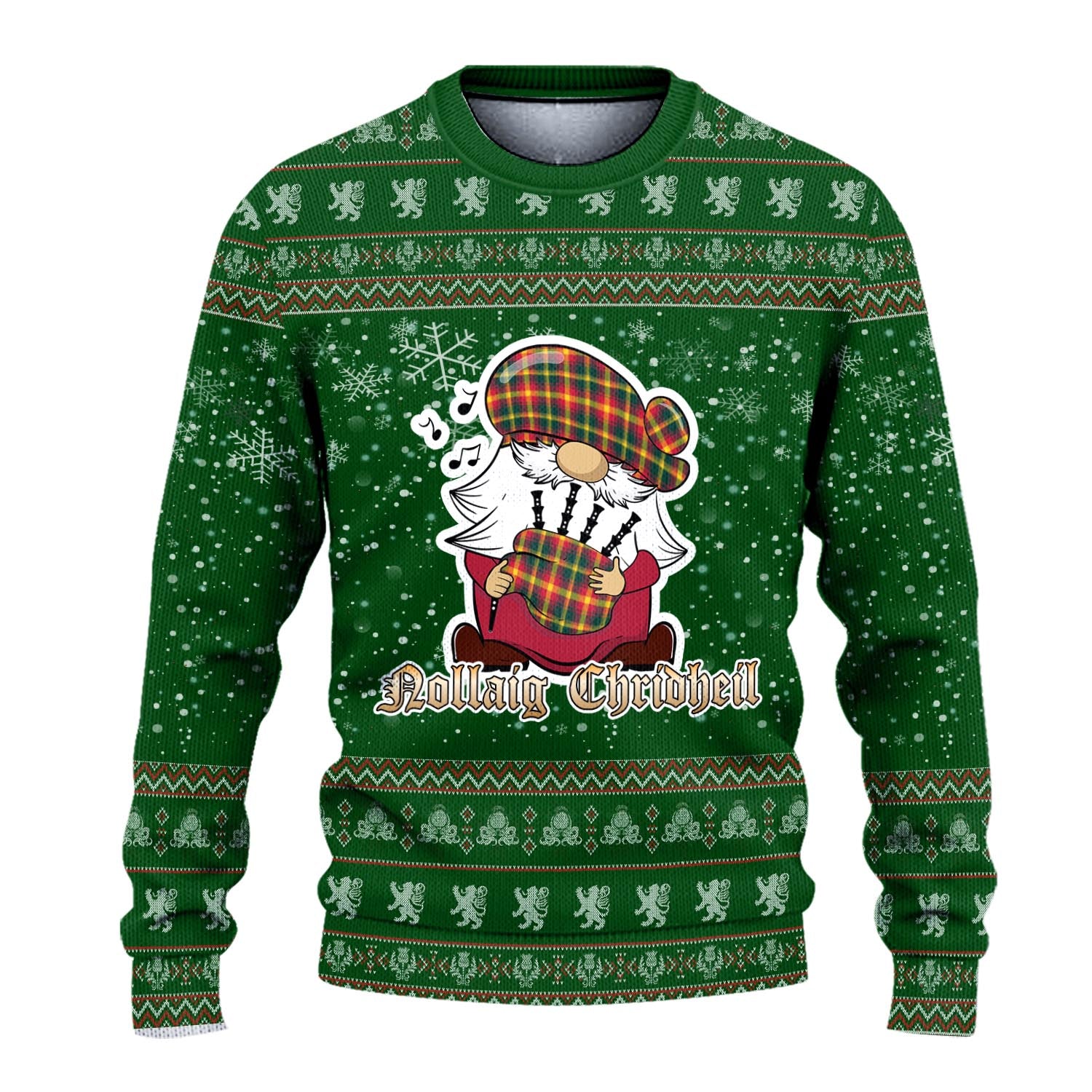 Maple Leaf Canada Clan Christmas Family Knitted Sweater with Funny Gnome Playing Bagpipes - Tartanvibesclothing