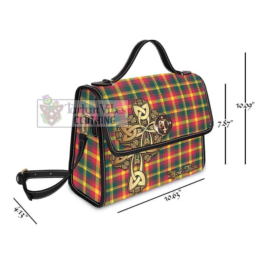 Tartan Vibes Clothing Maple Leaf Canada Tartan Waterproof Canvas Bag Golden Thistle Celtic Cross Style