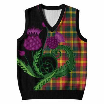 Maple Leaf Canada Tartan Knitted V-Neck Vest Traditional Scottish Thistle