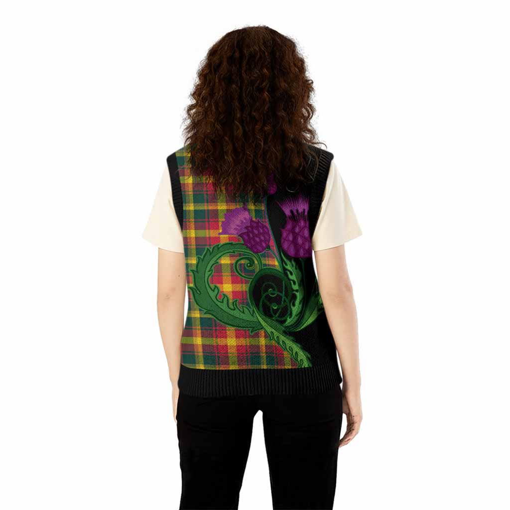 Maple Leaf Canada Tartan Knitted V-Neck Vest Traditional Scottish Thistle