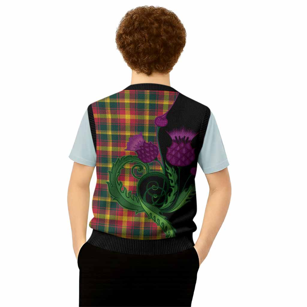 Maple Leaf Canada Tartan Knitted V-Neck Vest Traditional Scottish Thistle