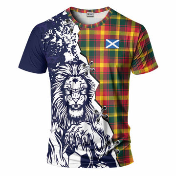 Maple Leaf Canada Tartan Scottish T-Shirt Angry Lion With Soccer Ball Style