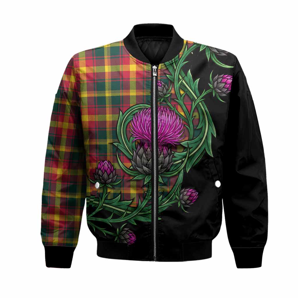 Maple Leaf Tartan Bomber Jacket Resilient Scottish Thistle Unisex Black - Tartan Vibes Clothing