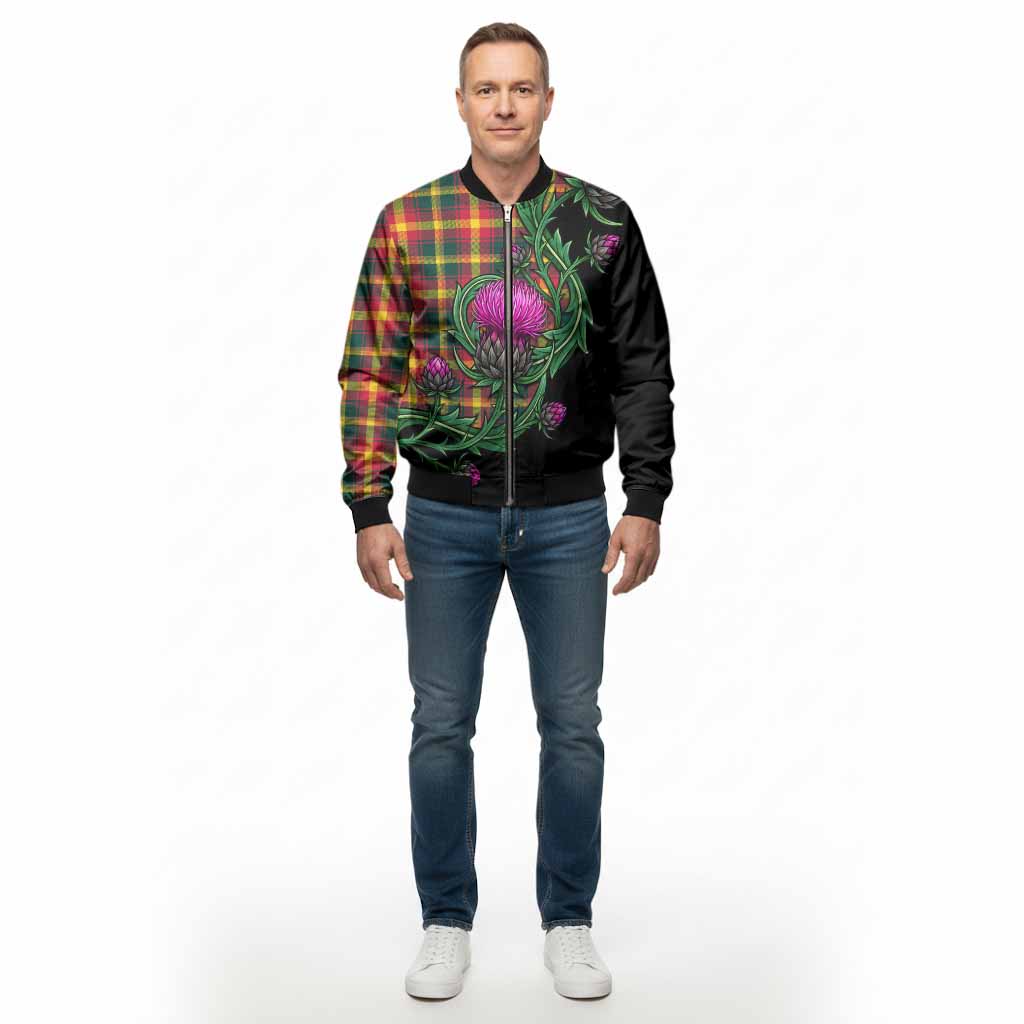 Maple Leaf Tartan Bomber Jacket Resilient Scottish Thistle - Tartan Vibes Clothing
