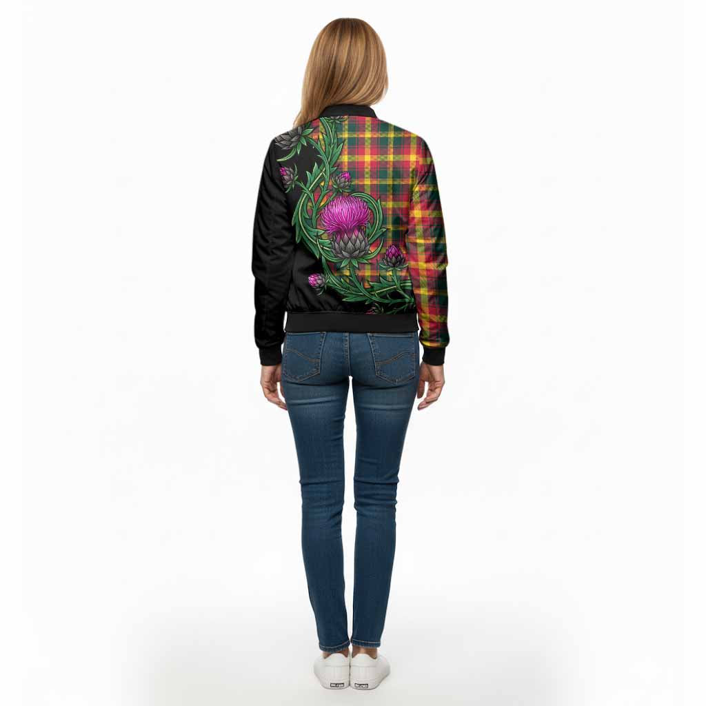 Maple Leaf Tartan Bomber Jacket Resilient Scottish Thistle - Tartan Vibes Clothing