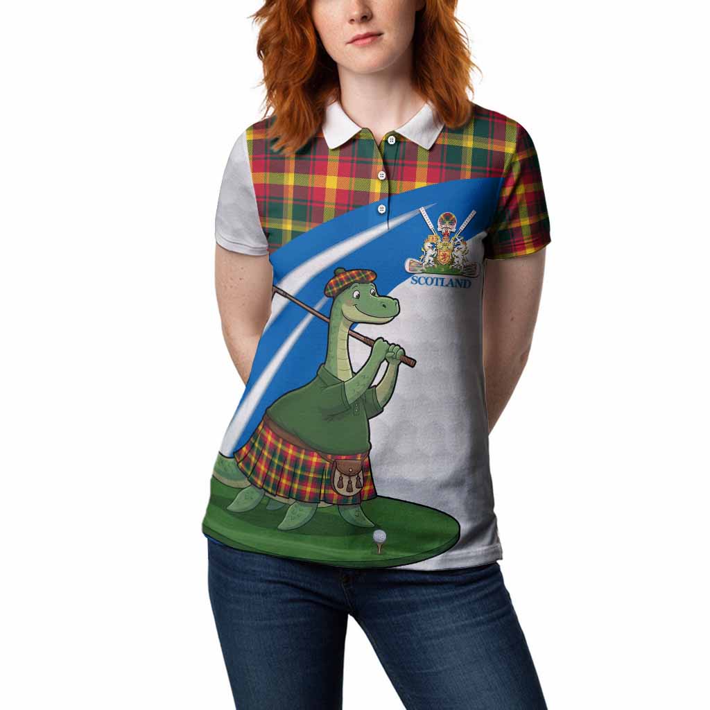 Maple Leaf Tartan Crest Golf Nessie Women Polo Shirt Loch Ness Monster Sporty Style