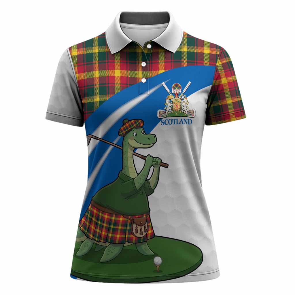 Maple Leaf Tartan Crest Golf Nessie Women Polo Shirt Loch Ness Monster Sporty Style