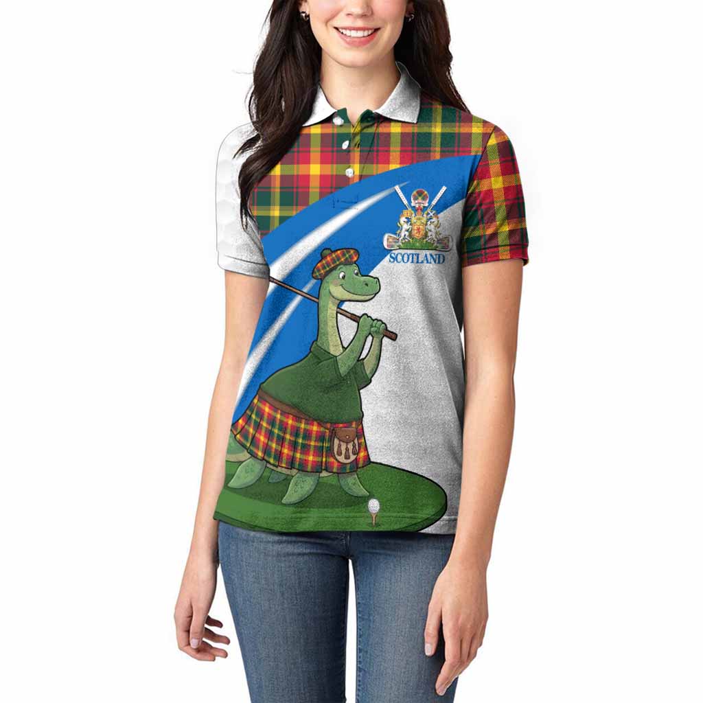 Maple Leaf Tartan Crest Golf Nessie Women Polo Shirt Loch Ness Monster Sporty Style