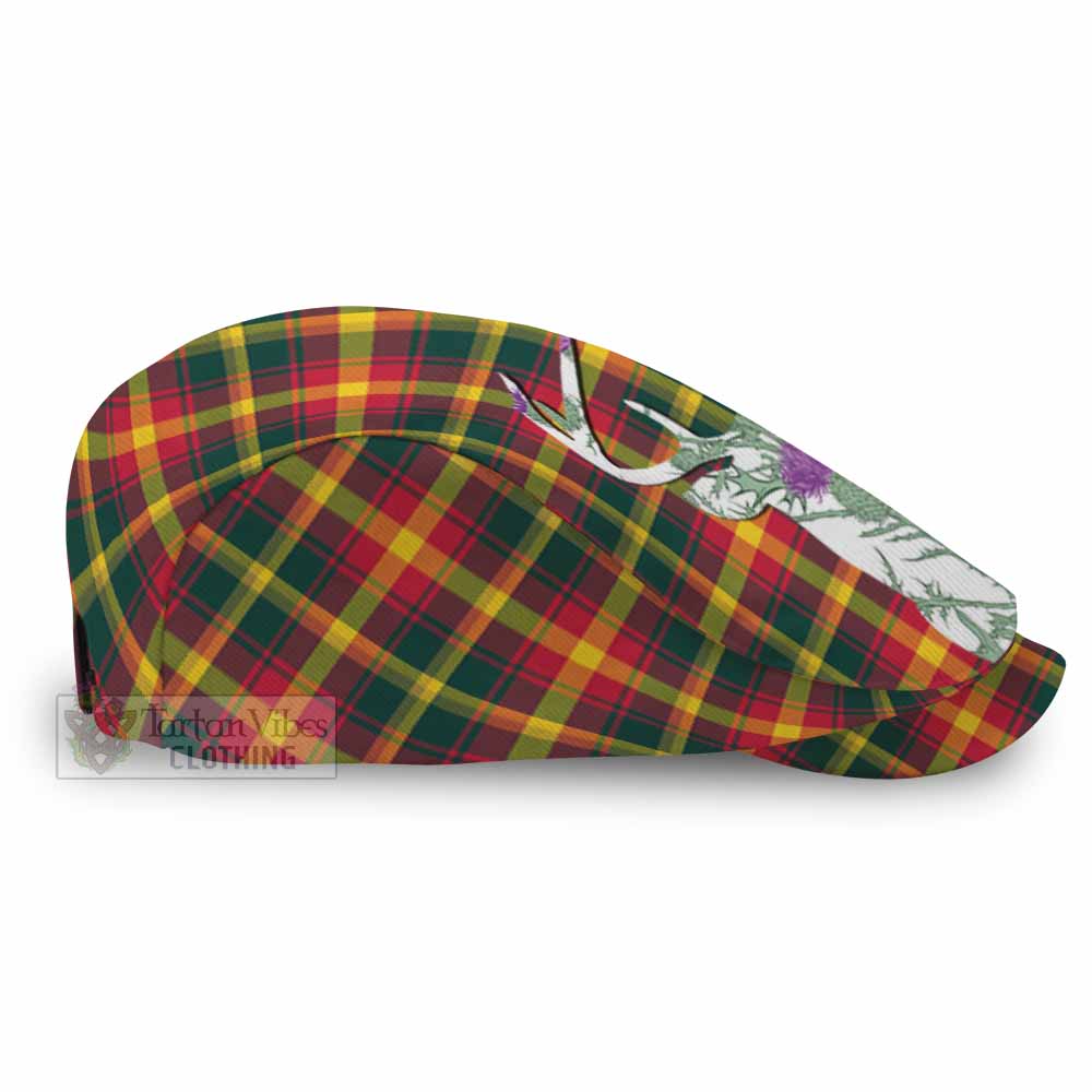 Maple Leaf Tartan Flat Cap, Jeff Cap Scottish Stag Thistle Floral Art - Tartan Vibes Clothing