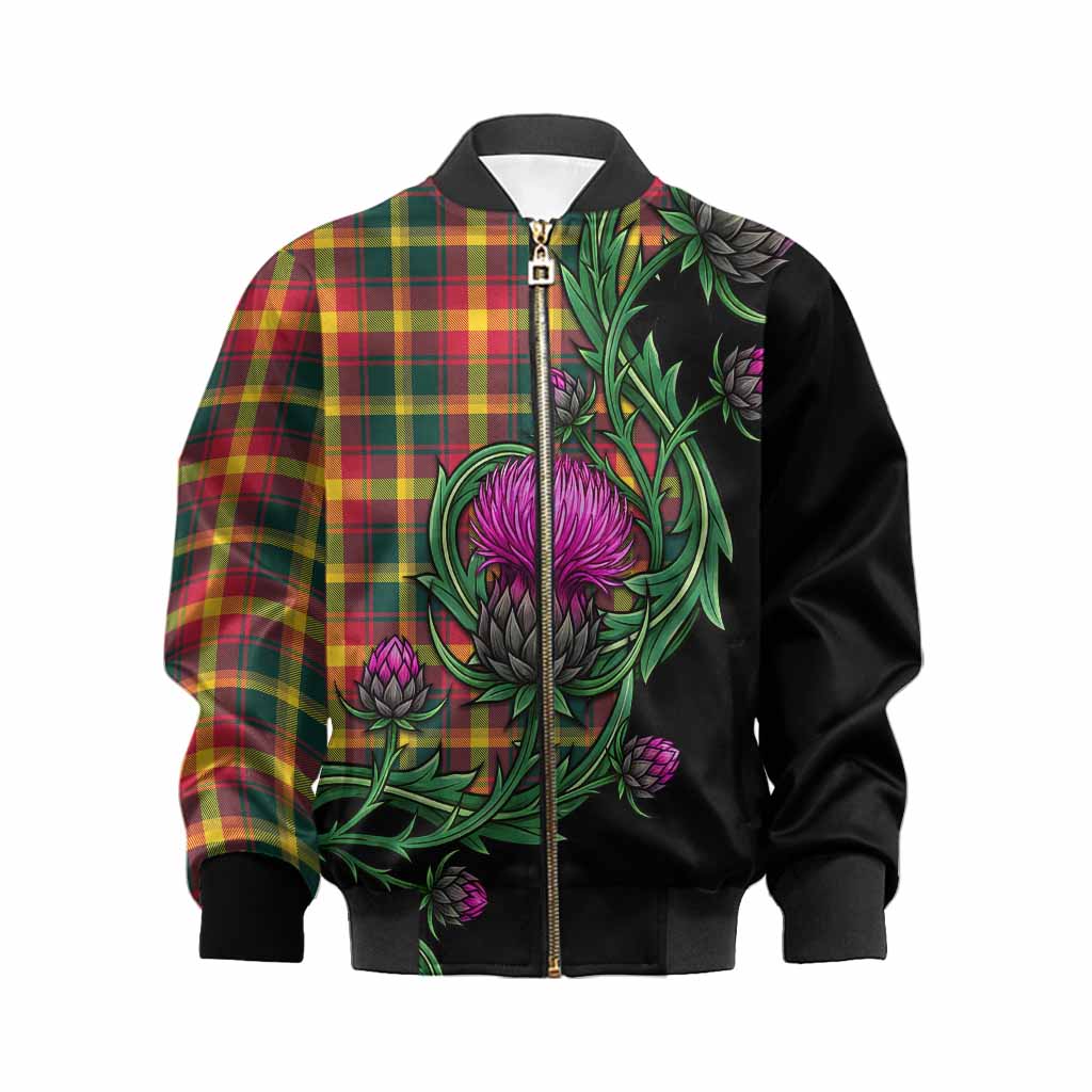 Maple Leaf Tartan Kid Bomber Jacket Resilient Scottish Thistle Kid XS - Tartan Vibes Clothing