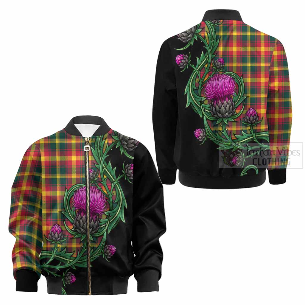 Maple Leaf Tartan Kid Bomber Jacket Resilient Scottish Thistle - Tartan Vibes Clothing