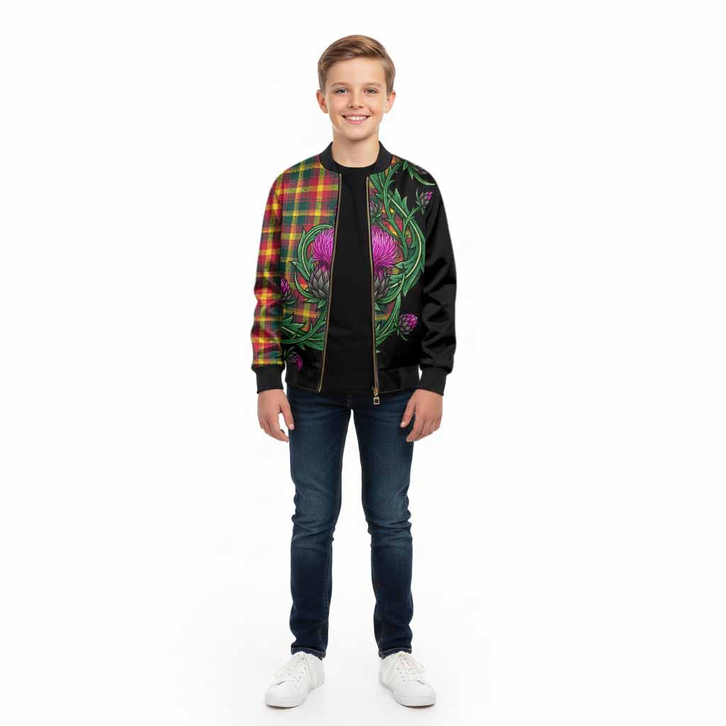 Maple Leaf Tartan Kid Bomber Jacket Resilient Scottish Thistle - Tartan Vibes Clothing
