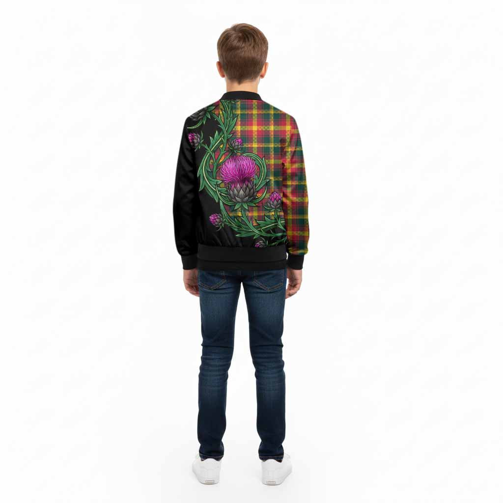 Maple Leaf Tartan Kid Bomber Jacket Resilient Scottish Thistle - Tartan Vibes Clothing
