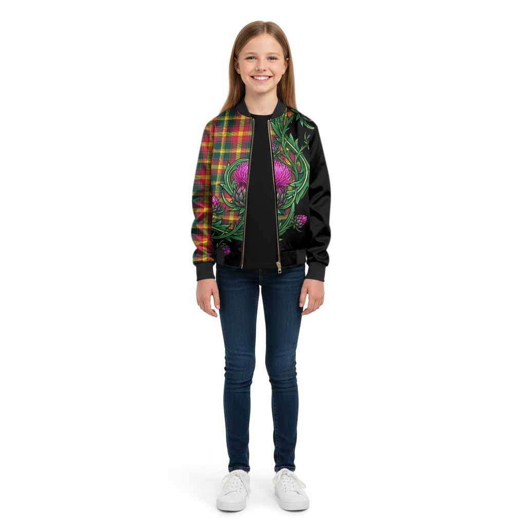Maple Leaf Tartan Kid Bomber Jacket Resilient Scottish Thistle - Tartan Vibes Clothing