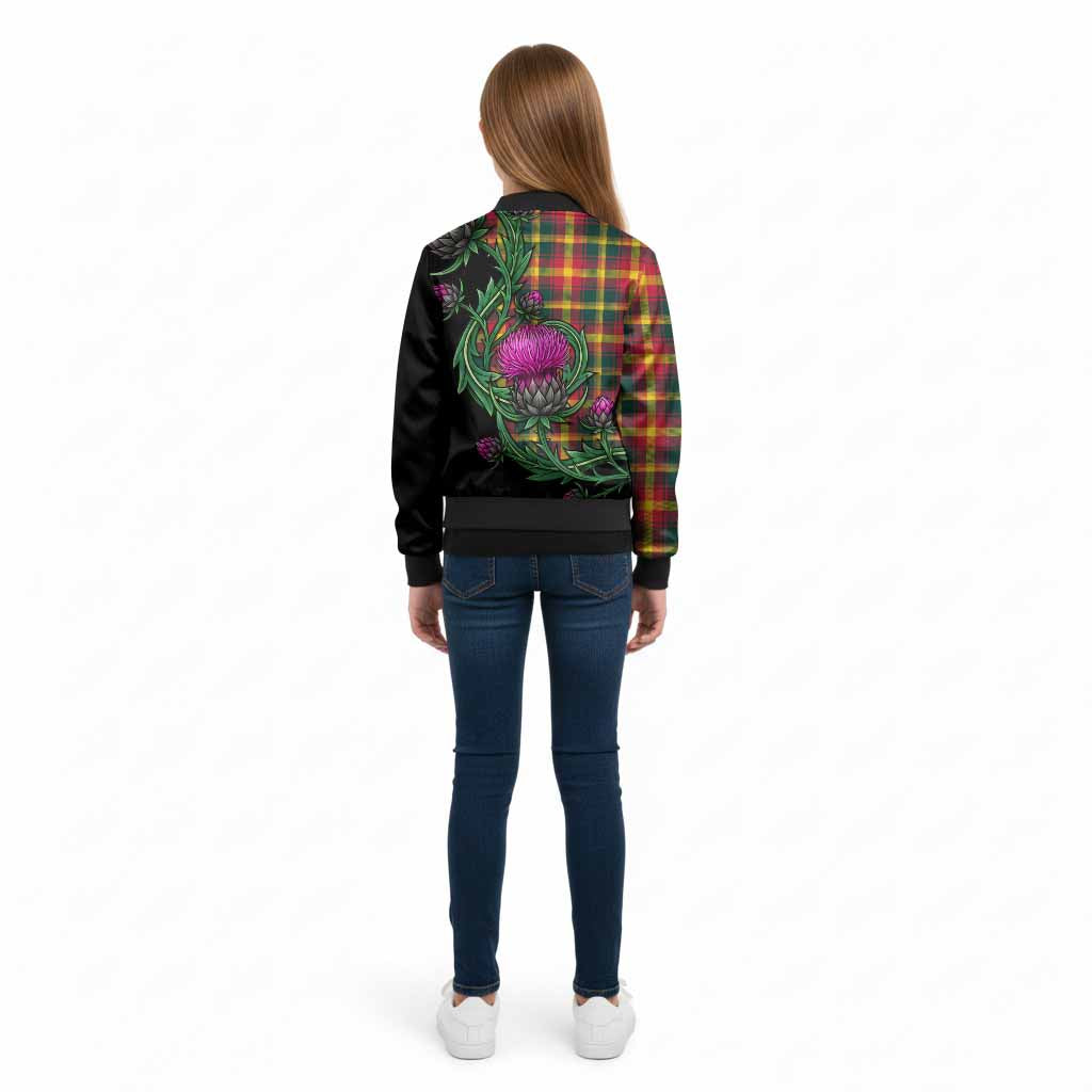 Maple Leaf Tartan Kid Bomber Jacket Resilient Scottish Thistle - Tartan Vibes Clothing