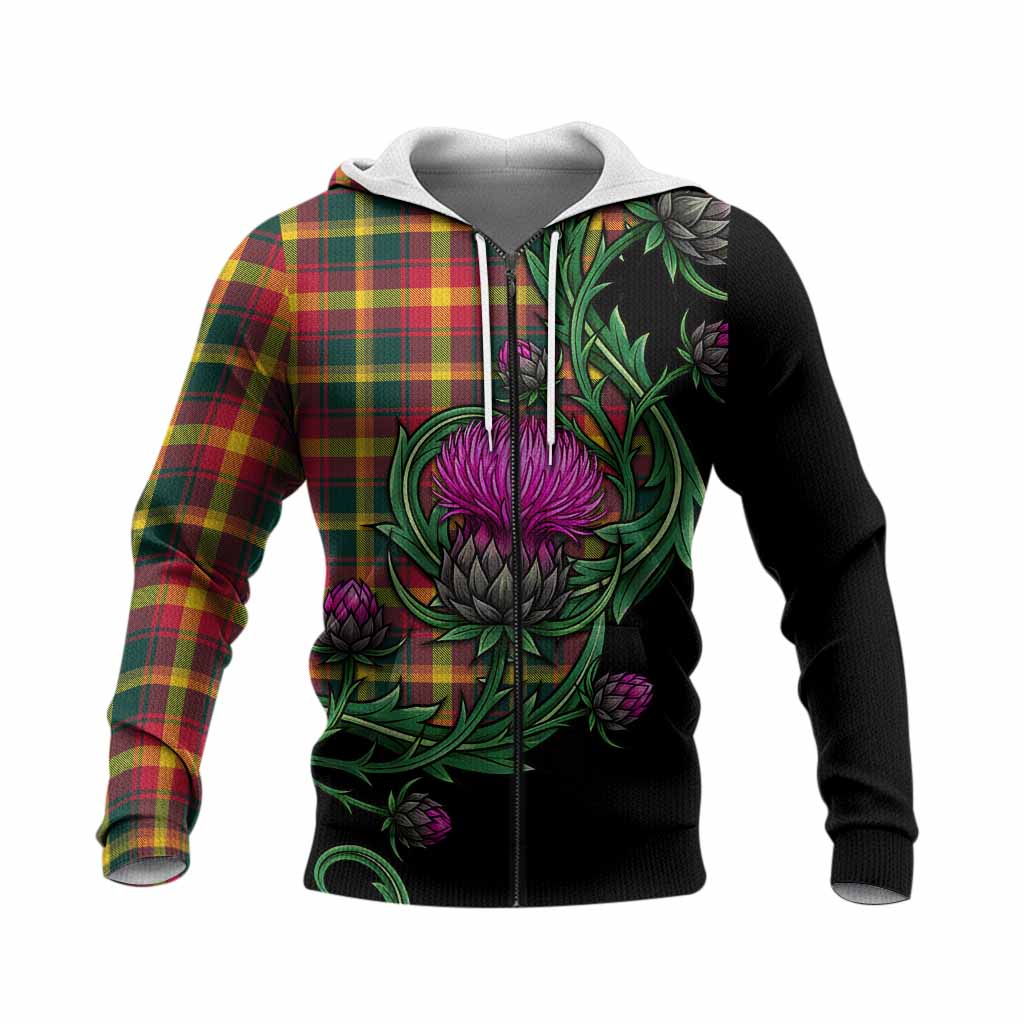 Maple Leaf Tartan Knitted Hoodie Resilient Scottish Thistle Unisex Knitted Zip Hoodie - Tartan Vibes Clothing