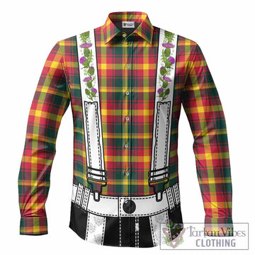 Maple Leaf Tartan Lederhosen Costume Long Sleeve Button Shirts Scotland Thistle Floral