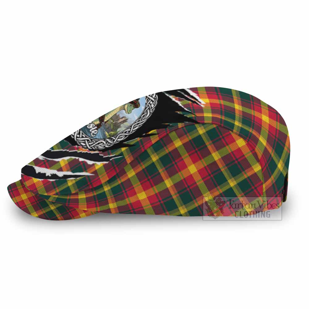 Maple Leaf Tartan Loch Ness Monster Flat Cap, Jeff Cap Celtic Knot Nessie Art
