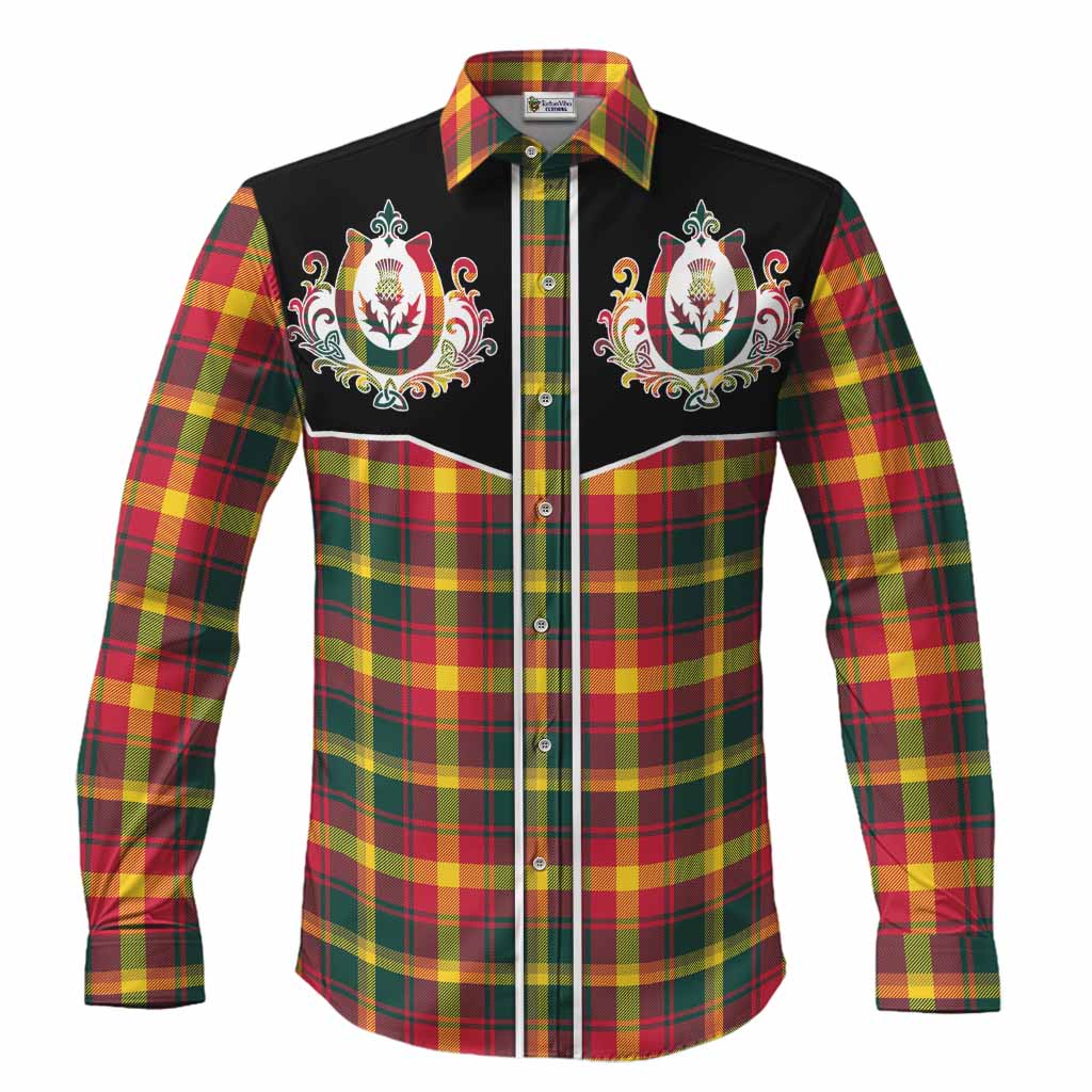 Maple Leaf Tartan Long Sleeve Button Shirts Horseshoe Ornament Men's Shirt S - Tartan Vibes Clothing