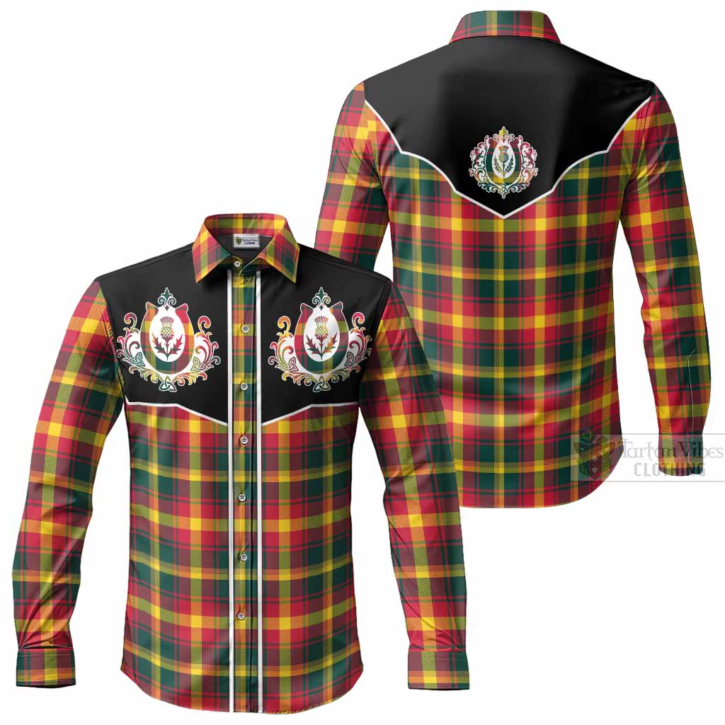Maple Leaf Tartan Long Sleeve Button Shirts Horseshoe Ornament Men's Shirt - Tartan Vibes Clothing