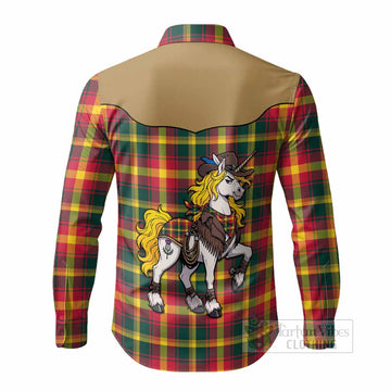 Maple Leaf Tartan Long Sleeve Button Shirts Rodeo Unicorn Retro Style