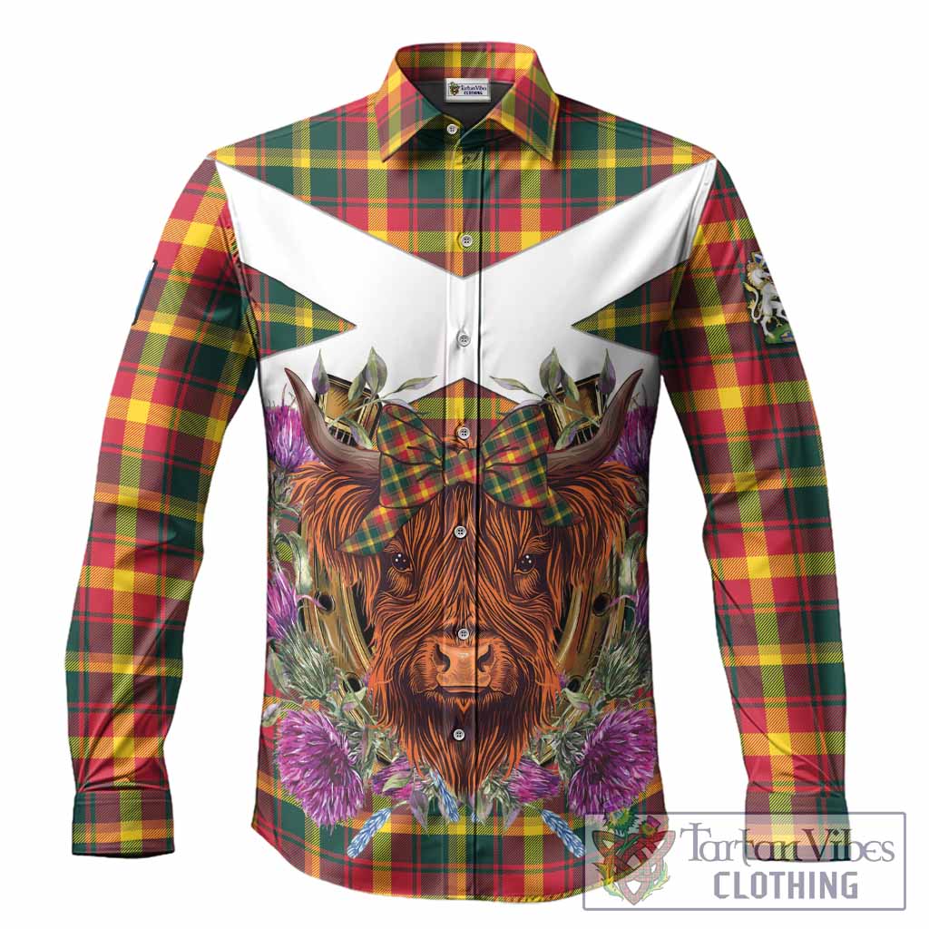 Maple Leaf Tartan Long Sleeve Button Shirts Scottish Thistle Heilan Coo